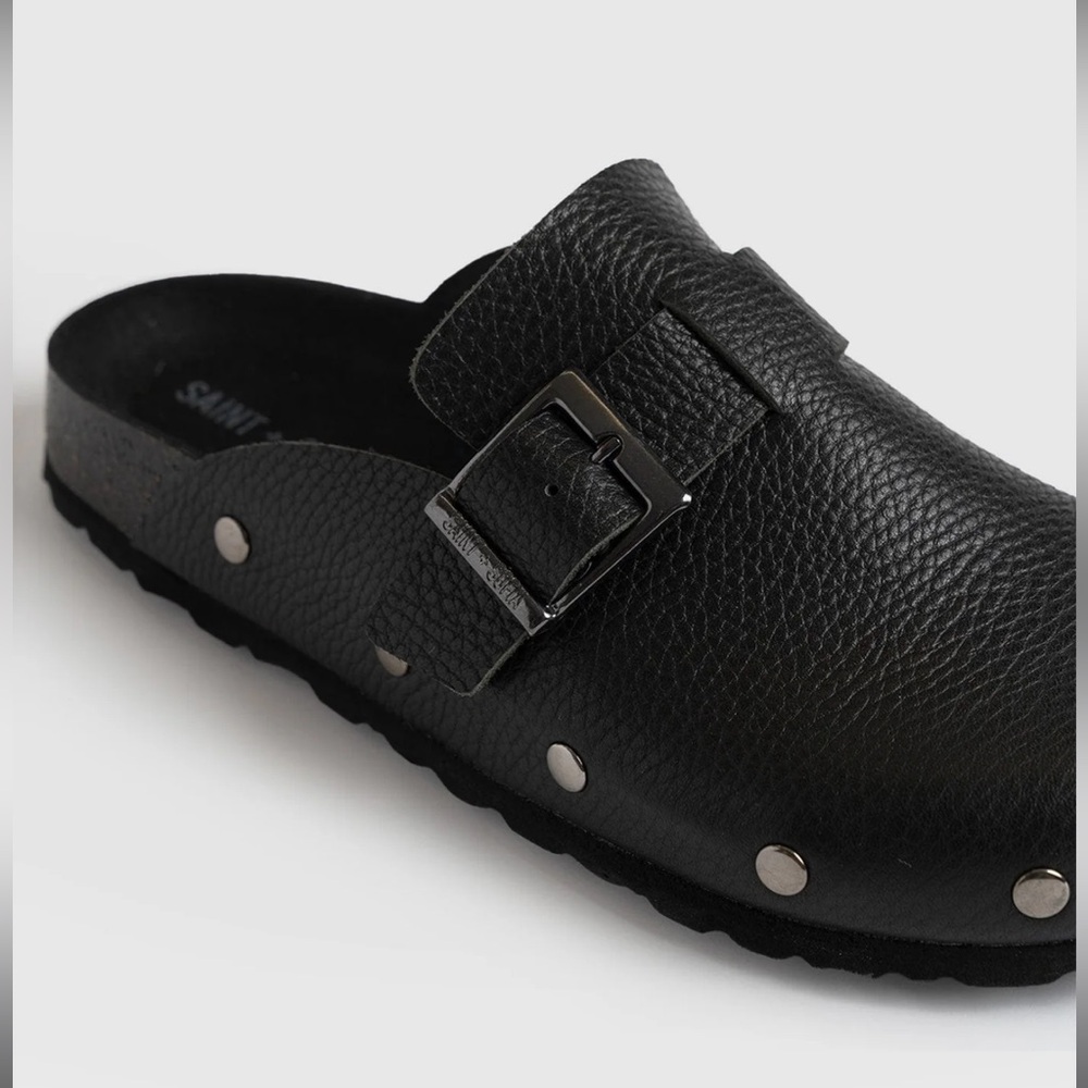 Saint + Sofia Silver Studded Leather Black Clog - Picture 3 of 12